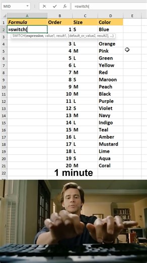 How to use the SWITCH function in excel 😱 #excel #office #spreadsheet