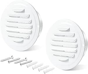 3 Inch Round Soffit Vent Cover, FocuVenHom Stainless Steel Air Vent Cover Louvered Grille Cover Air Vent Wall Outlet with Built-in Fine Mesh for HVAC Ventilation (75mm - 2PCS)