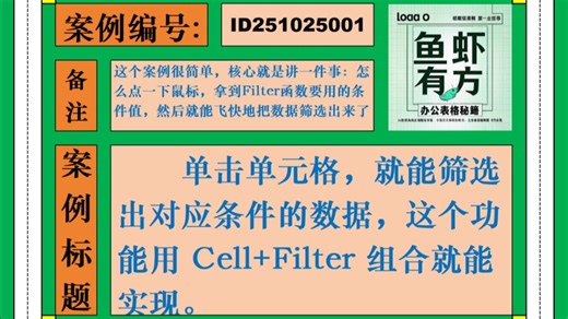 单击单元格，就能筛选出对应条件的数据，这个功能用Cell Filter组合就能实现。