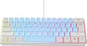 Wired RGB Gaming Membrance Keyboard. 60 Percent Mini Creamy LED Computer Keyboard .Small Ergonomic Clicky Teclado with ABS Backlit Unreplaceable Keycaps. (White Case + Blue Keycaps)