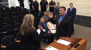 NEW OFFICERS SWORN - The Taylor Police Department added three new faces yesterday. Thomas Haverlock was the first sworn into his position by City Clerk Cindy Bower in from of family, friends and members of the department. | City of Taylor