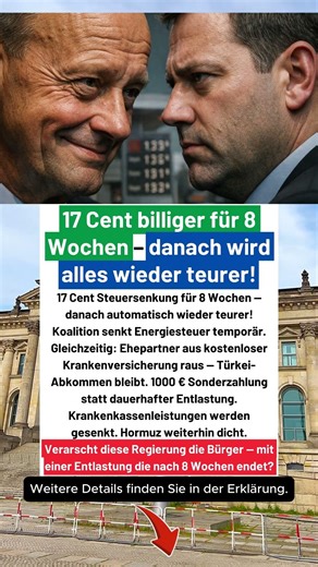 Regierung senkt Sprit für 8 Wochen — danach steigt er automatisch wieder! #deutschland #merz