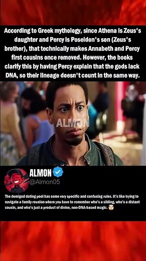 According to Greek mythology, since Athena is Zeus's daughter and Percy is Poseidon's son Zeus's bro