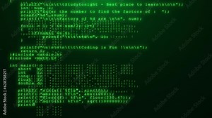 4K Digital Binary Programming code running over computer screen terminal, hacking. hackers on the Internet. Cyber attack. computer screen program code warning of a detected malware script program.