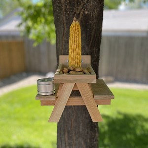 Cedar Squirrel Picnic Table Feeder: Corn Spike, Nut Guard, Water Dish - Large Size - Etsy