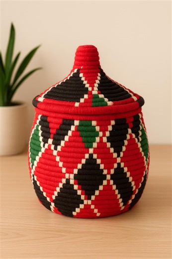 Traditional Moroccan Handwoven Basket With Lid – Colorful Berber Design - Etsy