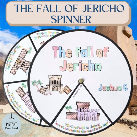 Printable the Fall of Jericho Coloring Spinner Wheel | Jericho Craft | Sunday School Activity |jericho Interactive Bible Game for Kids - Etsy