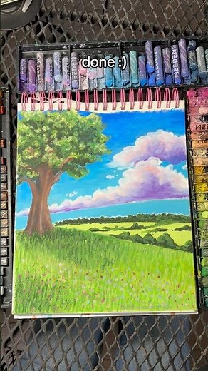 Drawing an oil pastel landscape 🌳 #oilpastel #arttutorial #landscape #artprocess #coloring