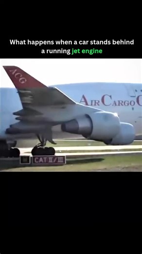 knowverse🧠 on Instagram: "A jet engine releases air at speeds over 1,600 kilometers per hour. The exhaust produces thrust that can exceed 150,000 newtons, strong enough to move heavy vehicles. In this video, a car parked behind a running jet engine faces that force directly. As the engine powers up, the blast of air hits the car, shaking it before pushing it completely off the road. This is a stunt that we performed for German TV, the ZDF. Rock’n’Roll! This shows how powerful jet engine air can