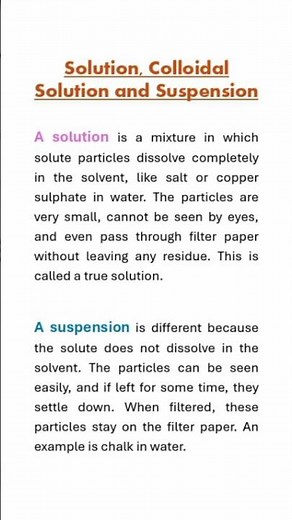 Solution, Colloidal Solution and Suspension # chemistry shorts # education #chemistrypage