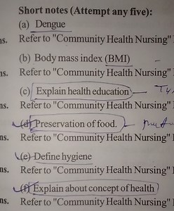 Short notes (Attempt any five):(a) Dengue(b) Body mass index ... | Filo