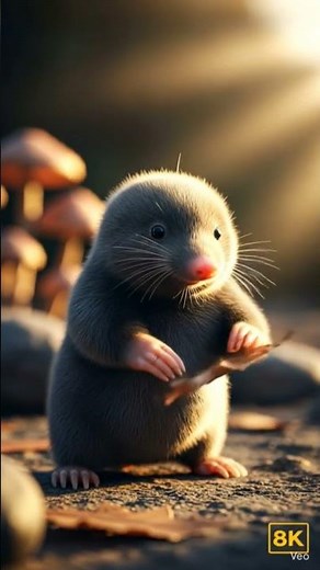 Photorealistic 8K Baby Mole on Forest Floor, Golden Hour Cinematic Light.