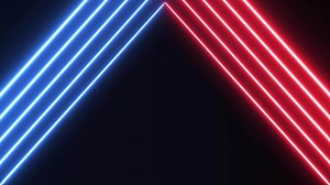 Red-blue laser beam. Neon laser frame with movement effect. Neon laser arch. Abstract futuristic tunnel neon. Looped. 4K