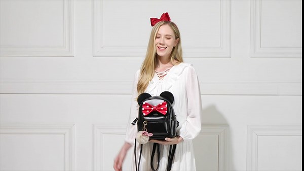 Sunwel Fashion Girls Mini Backpack Purse Mouse Ear Polka-dot Sequin Bow Convertible Backpack to Crossbody Bag for Women (black polkadot bow, W8.7 x H10)