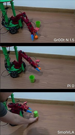 Running fine-tuned VLA models on the simple pick and place task with LeKiwi #ai #robotics #VLA