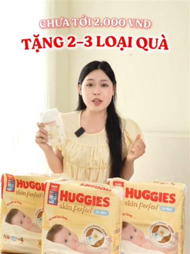 Tã dán Huggies Skin Perfect giá dưới 2.000₫ kèm túi và thú bông