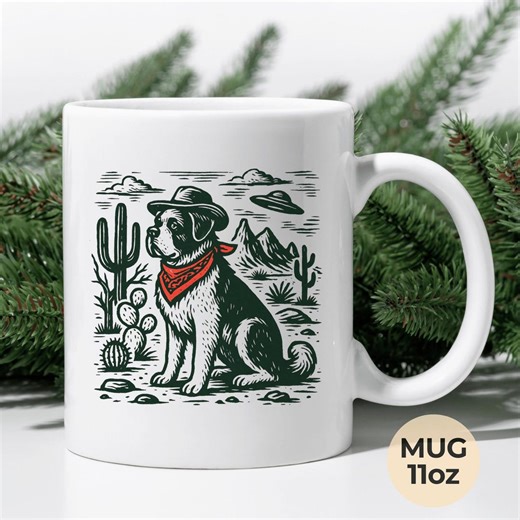 Saint Bernard Dog Mug UFO Alien Western Art Funny Coffee Cup - Etsy