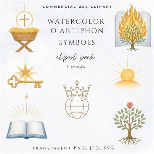 Watercolor O Antiphon Symbols Clipart | Catholic Advent Art, Liturgical Clipart Set, Jesse Tree, Catechesis Images, PNG JPG SVG - Etsy