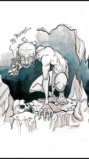 Drawing Gollum from skies of the Rings for Inktober Sketch 28 #lotr #lordoftherings #drawing