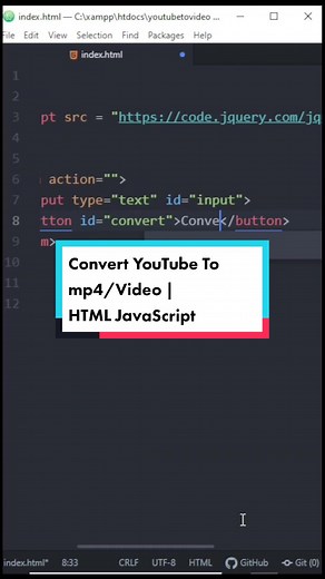Convert YouTube To mp4 | Download YouTube Video | HTML JavaScript (jQuery) #html #javascript #htmljavascript #jquery #programming #coding #youtube #download #mp4