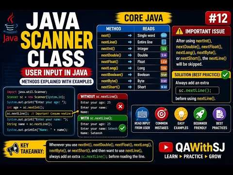 Java Scanner Class Tutorial | User Input in Java | nextLine(), nextInt() Explained | Core Java | #12