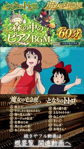 【BGM】『ジブリの森ピアノ60分』≪魔女の宅急便＆となりのトトロ≫生演奏 , 久石譲 , Ghibli , My Neighbor Totoro , Kiki's Delivery Service
