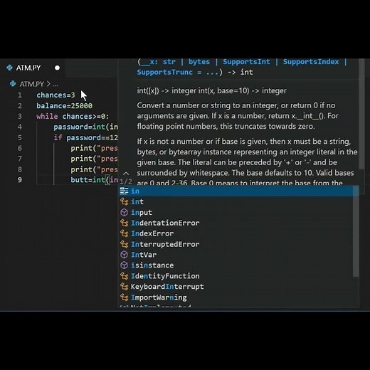 Coding for ATM in Python
