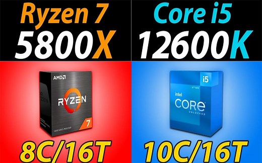 【Win10系统】R7 5800X vs i5-12600K CPU对比（1080P、1440P分辨率测试，显卡为RTX 3090） 4K视频