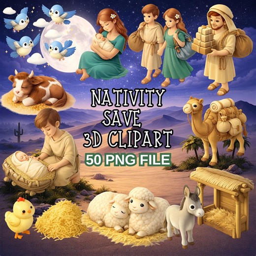 Nativity 3D Clipart Set - 50 PNG Files for Christmas Bible Story Crafts & Teaching - Etsy
