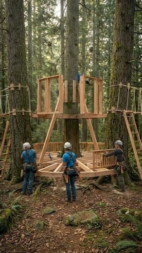 Treehouse Cabin Built Around a Living Tree in Maine 🌲 With Rope Bridges Between Trees