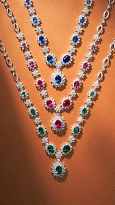 Timeless allure. These statement necklaces bring classy elegance to every attire, in your choice of sapphire blue, ruby red or emerald green. #ARTE #ARTEMadrid #StatementNecklaces | ARTE MADRID