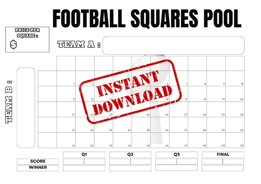 50 Square Football Pool Printable | Medium Group Party Game 5x10 Grid | Big Game Betting Sheet Office Pool Ink Saver Super Bowl Squares PDF - Etsy Australia