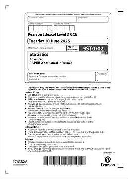 Merged 2025 Pearson EDEXCEL A Level StATIstics Paper 2 And Mark Scheme 9st0 02 StATIstical Inference