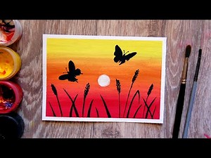How to paint a sunset with gouache. Butterflies at sunset
