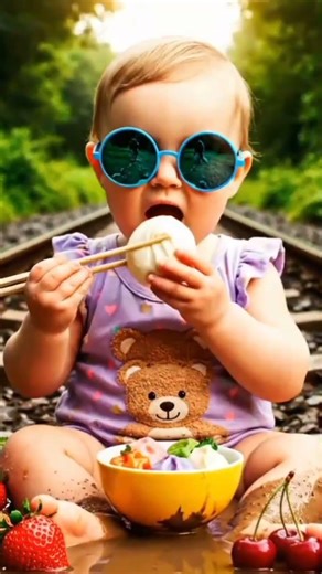 Cute Chubby Baby with Teddy Romper Eating Dim Sum | Whimsical AI Art