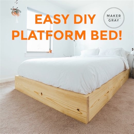 A simple, modern platform bed you can build yourself — no box spring needed! Full build plans for all sizes are on my site. | Maker Gray