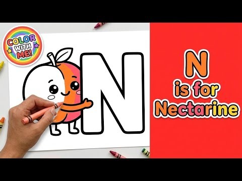 N is for Nectarine 🍑 Letter N Coloring Page | ABC Fruit Coloring for Kids