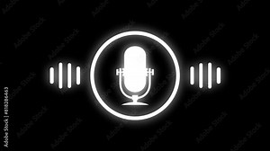 Podcast Recording Audio Icon with Microphone and Wave Form of Sound or Music. Sound wave animation, stereo equalizer frequency digital movement animation.