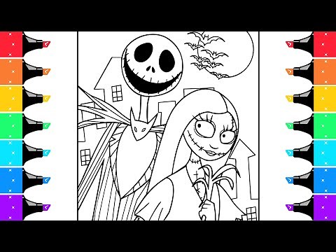 Color Jack Skellington & Sally The Nightmare Before Christmas Halloween Coloring Page