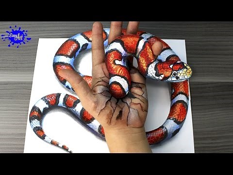 🔴 How to DRAW 3D SNAKE CORAL - DRAWING a Realistic SNAKE