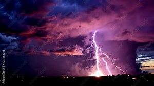 A dramatic lightning storm illuminates the dark clouds, creating a powerful display of nature's energy and tension.