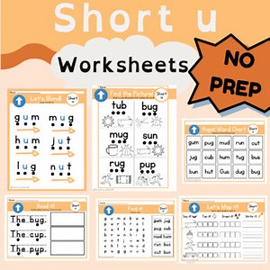 Short Vowel CVC Worksheets  - Short u- NO PREP