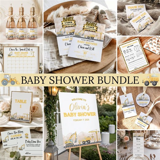 Baby Under Construction Baby Shower Bundle, Editable Canva Templates, Construction Theme Decorations, Invitation, Games, Signs, Labels Set - Etsy
