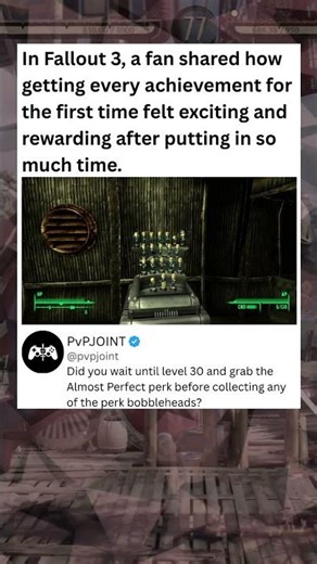 In Fallout 3, a fan shared howgetting every achievement forthe first time felt exciting #fallout3