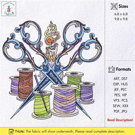 Sewing Embroidery Designs Scissor Embroidery Files Threads Embroidery Pattern Creative Machine Embroidery Instant Download Multiple Sizes - Etsy