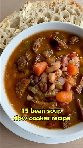 15 Bean Soup Slow Cooker Recipe | Naturally Plant -Based Crockpot Meal