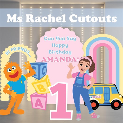 Miss Rachel Birthday Cutouts, Miss Rachel Backdrop, Back to School, Custom Birthday, Rainbow Party Decoration, Centerpiece, Ms. Rachel Props - Etsy
