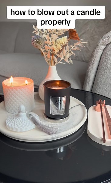 How to blow out a candle properly? Blowing out candle can create a smokey smell and soot. Instead use the wick dipper to dip the wick into the melted wax to extinguish the flame and return the wick back into an upright position. NO smoke NO soot!!! #candle #candlecaretips #smallbusiness #soycandles #vrjjcandles #womenownedbusiness #education
