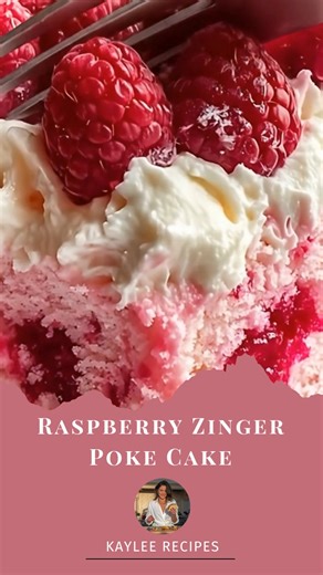 1.7K views · 24 reactions | Raspberry Zinger Poke Cake  Ingredients: 1 box white cake mix (plus ingredients called for on the box) 1 cup boiling water 1 box (3 oz) raspberry-flavored gelatin ...... Full Recipe in Coʍmеոτ  | Kaylee Recipes | Facebook