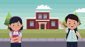 Students Girls and School Building Animation Stock Video - Video of graphic, schoolgirl: 237668311